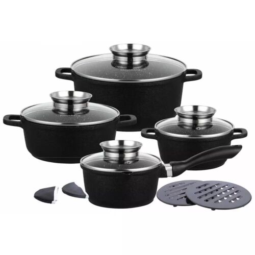 Klausberg Premium 12-Piece Granite Cookware Set with Glass Lids