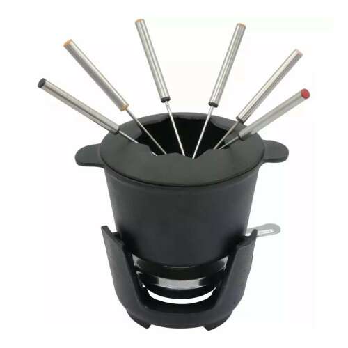 Kinghoff Fonduetopf aus Gusseisen, 6 Personen, schwarz, mit Edelstahlgabeln