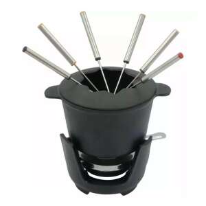 Oală fondue Kinghoff din fontă, 6 persoane, neagră, cu furculițe din oțel inoxidabil - Seturi Fondue