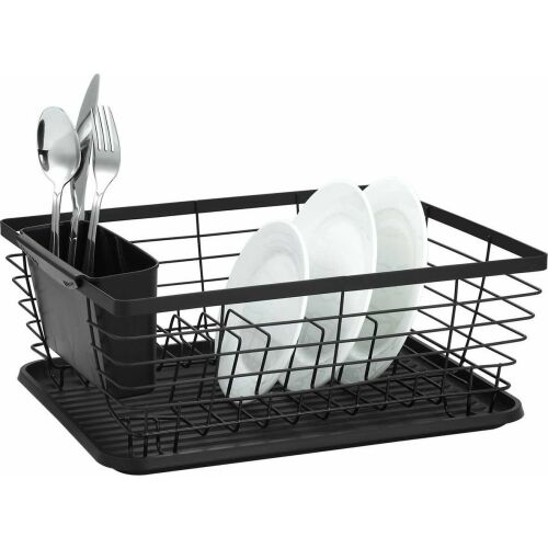 Kinghoff Schwarzer Metall Geschirrständer mit Besteckhalter