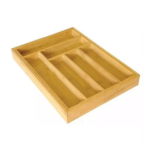 Kinghoff ausklappbarer Bambus-Besteckorganizer, KH-1501, 6 + 2 Fächer, passt in Standard-Schubladen, offen und geschlossen