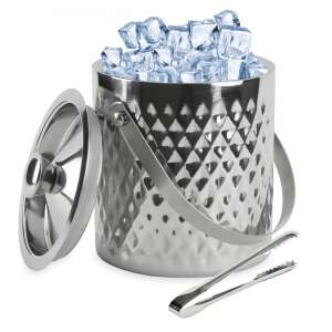 Kinghoff кофа за лед с двойни стени, с капак и щипки за лед, от неръждаема стомана, в стил Арт Деко, капацитет 1,5 л - Kinghoff