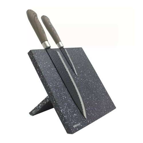 Kinghoff magnetischer Messerhalter mit zwei Messern, schwarzer Granit-Look, Küchenaufbewahrung