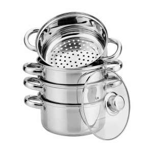 Kinghoff 5 részes rozsdamentes acél pároló edénykészlet üveg fedővel, 18 cm átmérő, 2.5L űrtartalom - Kinghoff