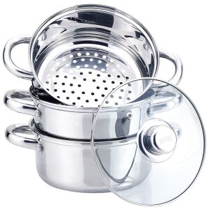Kinghoff 4-teiliges Edelstahl-Dampfgarerset mit Glasdeckel - Geschirre