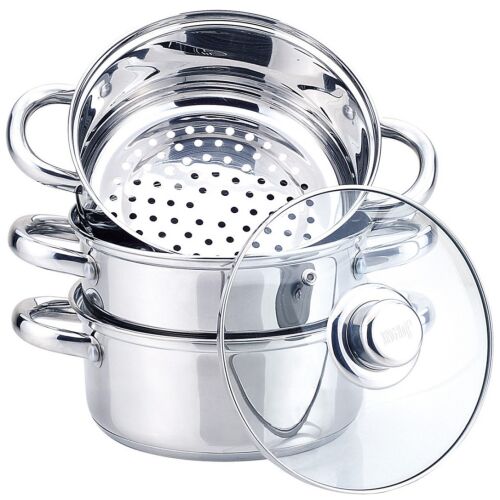 Kinghoff 4-teiliges Edelstahl-Dampfgarerset mit Glasdeckel