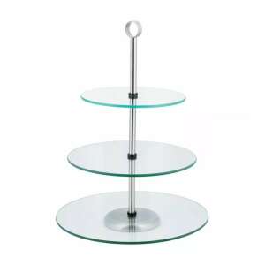 Kinghoff 3-stöckiger Tortenständer, Edelstahl, Glasplatten, Serviertablett - Kinghoff