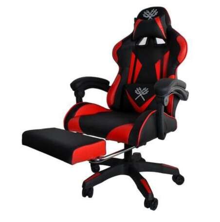 Nonbrand gamer szék lábtartóval, fekete-piros - ms-985