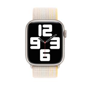 Каишка Apple Watch 45mm Starlight Sport Loop, Сезонна есенна колекция 2022, Бяла и Жълта - Каишка за умен часовник