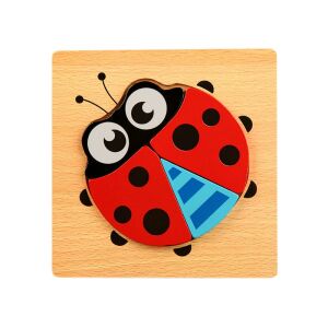Puzzle înălțat - buburuză, puzzle buburuză din lemn pentru copii mici, jucărie educativă - Puzzle pentru copii