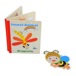 Carte din lemn cu puzzle cu insecte pentru bebeluși, cu libelulă și albină, excelentă pentru învățare și dezvoltarea abilităților motorii fine - Premergatoare și Jocuri de dezvoltare pentru copii mici