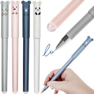 Set of 4 erasable pens with animal designs, pig, panda, mouse, bear - Pen