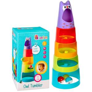 BamBam Eulen-Turm-Spielzeug für Babys, 5-stöckiger Turm mit Bällen, farbenfroh, Entwicklungsspielzeug - Plastikbausteine