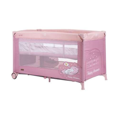 Chipolino Ariel multifunkciós utazóágy - Rose Water, rózsaszín utazóágy babáknak, összecsukható, kerekekkel, állítható magassággal, utazóágy, babaágy