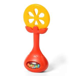 Babyono Juicy Orange activity teether and rattle, orange, 3/4 view - Chewing gum