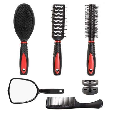 5-dielna sada na úpravu vlasov s masážnou kefou, plochou kefou, kefou na kučery, hrebeňom a zrkadlom