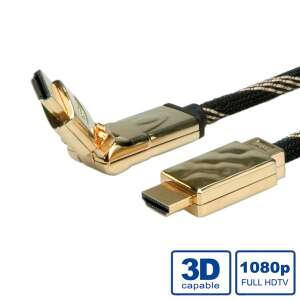 Roline HDMI Ethernet v1.4 360° kábel 2.0 m, aranyozott csatlakozókkal, fekete fonott kábellel, 3D képes, 1080p Full HDTV - HDMI kábel