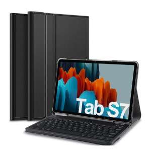 Tok álló, bőr hatású (FLIP, bluetooth billentyűzet, asztali tartó funkció, QWERTY, angol nyelvű) FEKETE [Samsung Galaxy Tab S8 LTE (SM-X706)] 61723617 Tablet tokok