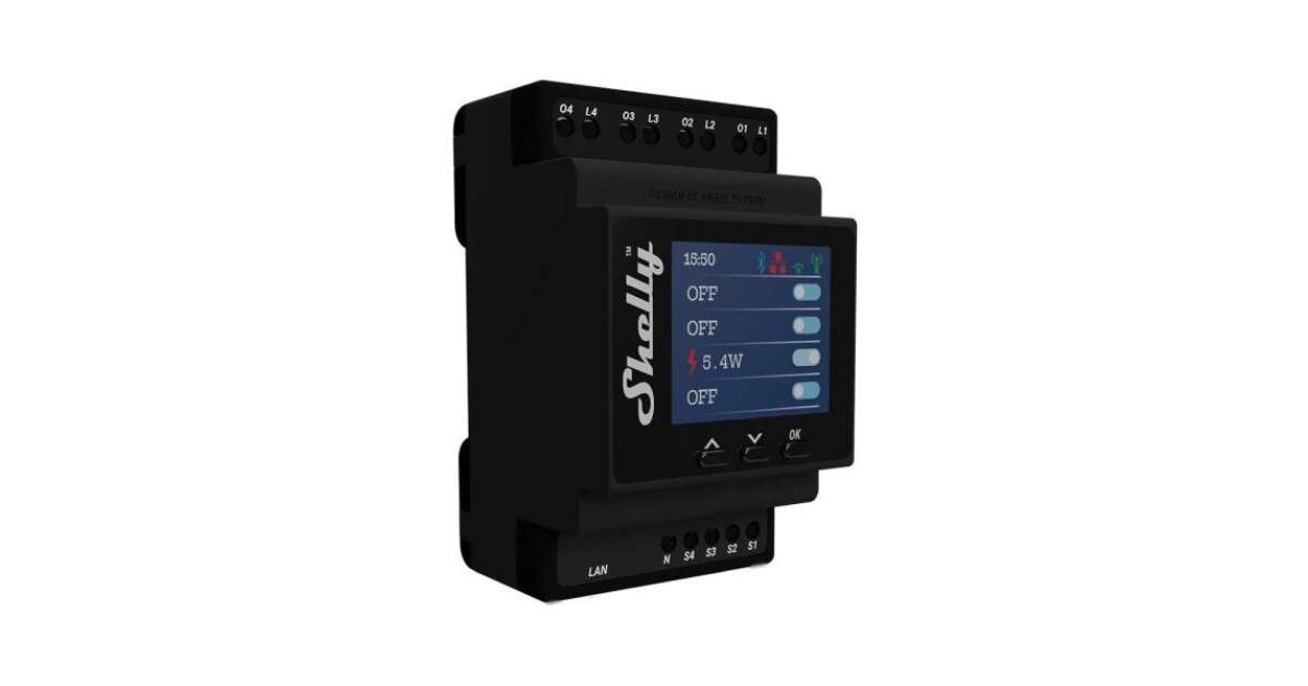 Shelly Pro 4PM DIN-rail mounted WiFi+LAN smart relay (ALL-REL-PRO4PM)
