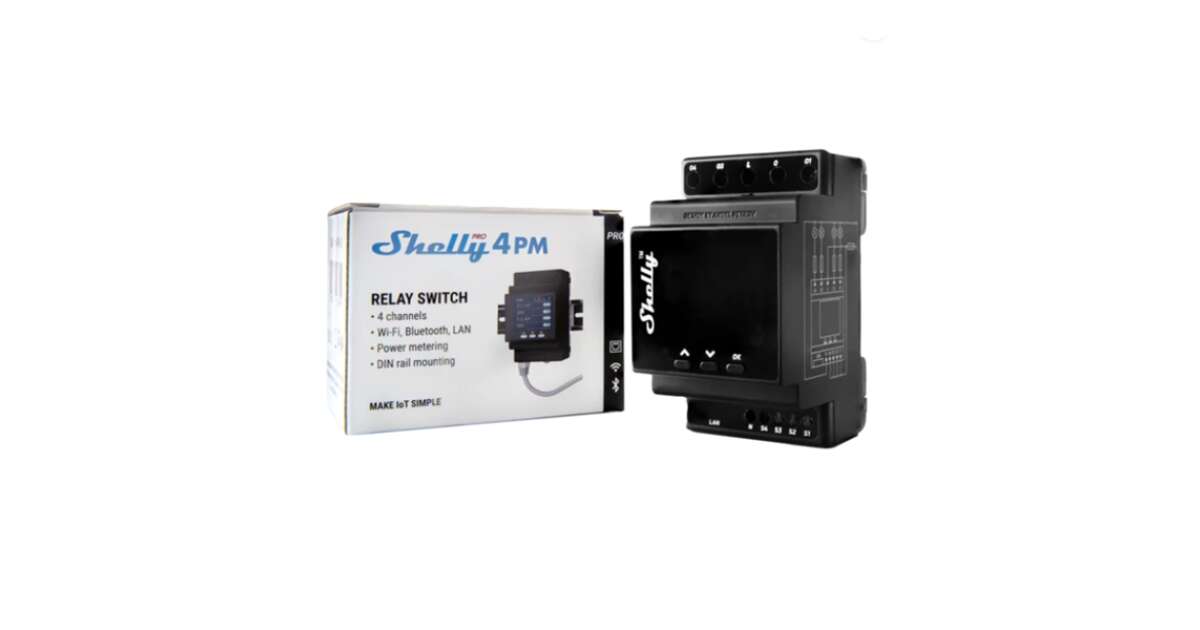 Shelly Pro 4PM DIN-rail mounted WiFi+LAN smart relay (ALL-REL-PRO4PM)