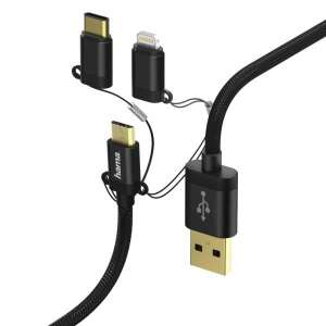 Cablu USB Hama 3 în 1 cu conectori Micro USB, Type-C și Lightning - Cabluri de date