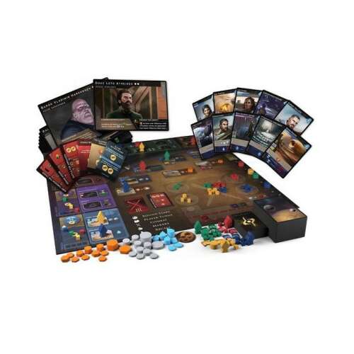 Jocul de societate Asmodee Dune: Imperium, toate componentele jocului, inclusiv tabla, cărțile, jetoanele și piesele de joc