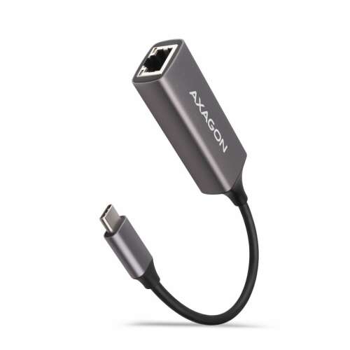 Axagon USB-C zu Gigabit Ethernet Adapter, grau, schrägansicht
