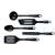 Tefal Bienvenue 5 piece kitchen utensil set, black, includes spatula, slotted spatula, pancake turner, spoon, ladle
