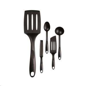 Tefal Bienvenue 5-teiliges Küchenutensilien-Set, schwarz, beinhaltet Spatel, Schlitzspatel, Pfannenwender, Löffel, Schöpfkelle - Küchenutensilien-Sets