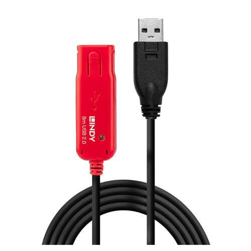 Lindy USB 2.0 Active Extension System Pro, 8m USB extender with red connector and black cable