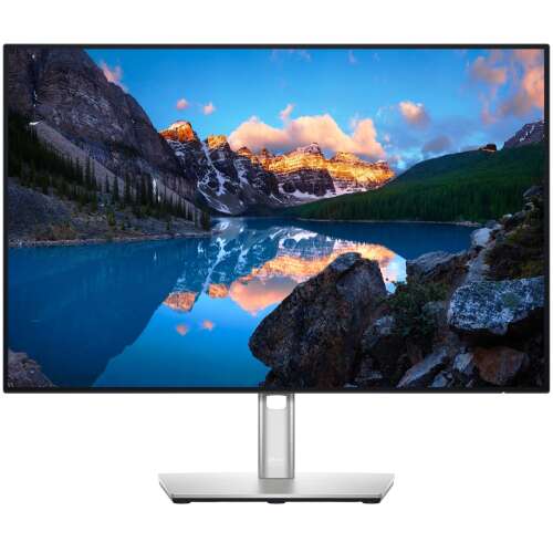 Monitor Dell U2421E de 24 inci cu o vedere peisagistică a unui lanț muntos și a unui lac