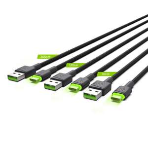 Green Cell GC Ray USB-A - USB-C kábelkészlet, 3 különböző hosszúságú kábel: 30cm, 120cm és 200cm, gyors töltés, gyors adatátvitel, tartós - Kábel