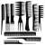 Set of 10 black professional hair combs, perfect for styling, cutting, and detangling hair