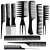 Set of 10 black professional hair combs, perfect for styling, cutting, and detangling hair