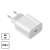 Xiaomi Mi 20W USB-C charger adapter, white, angled view, 20W and USB-C text