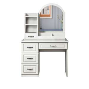 White vanity table with mirror and drawers, perfect for makeup and hair styling - Dressing Table