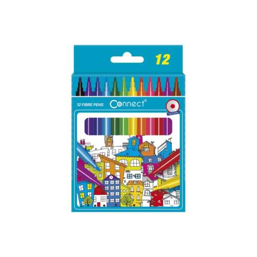 Connect 12 Fibre Pens, sada 12 farebných fixiek, ideálna pre deti, kreslenie, vyfarbovanie a remeslá