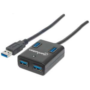 Hub USB 3.0 Manhattan SuperSpeed cu 4 porturi, negru, 4 porturi, USB-A, transfer de date de până la 5 Gbps - Manhattan