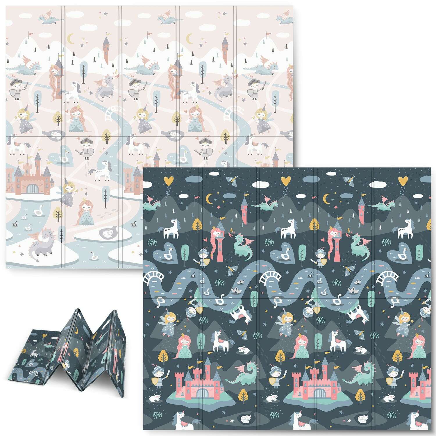 E-shop Skladacia obojstranná podložka na hranie Nukido 180x200cm - Princ...