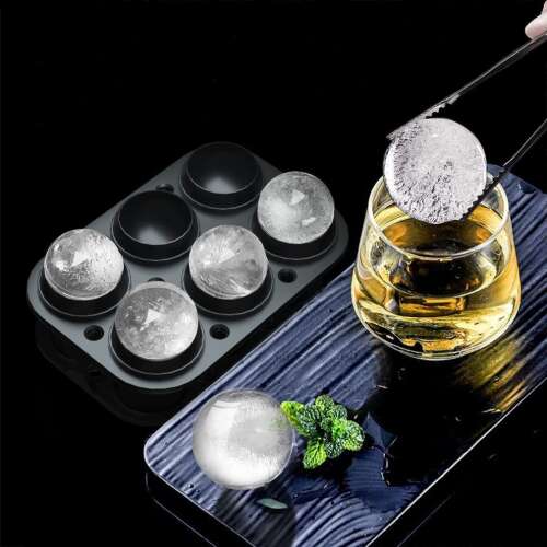 Formă de gheață din silicon negru cu 6 forme rotunde mari de gheață, perfectă pentru whisky sau cocktailuri