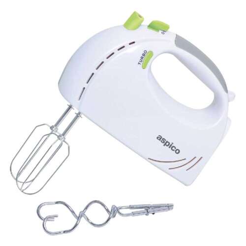 Aspico KM1000 Hand Mixer, 300W, 5 Speed Settings, with Whisk and Dough Hooks, Turbo Function