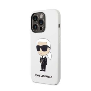 Karl Lagerfeld iPhone 14 Pro Max weiße Silikonhülle mit Karl Lagerfeld Cartoon - Karl Lagerfeld Handyhüllen