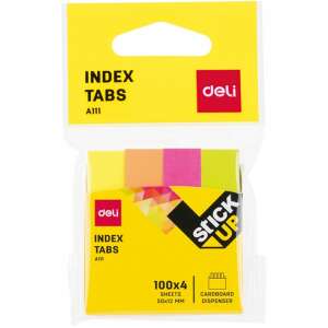 Deli Stick Up Index-Tabs, 100 Blatt, 50x12 mm, Neonfarben, Karton-Spender - Deli Tools