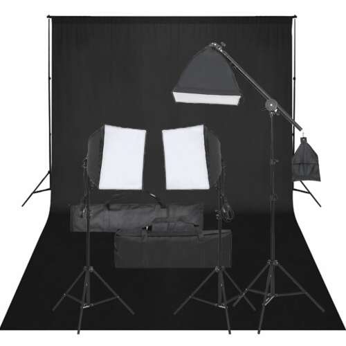 Profi Fotóstúdió Szett - 3 Lámpás - Fekete Háttér - 500x300cm