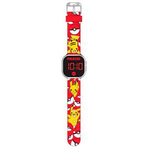 Pokémon Pikachu LED watch with red Pokeball and Pikachu pattern strap - Fashion & Clothing