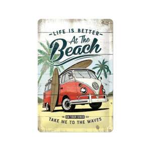 Volkswagen Bulli Beach fém tábla, 20 x 30 cm, retro design, tökéletes Volkswagen rajongóknak - Nostalgic-Art
