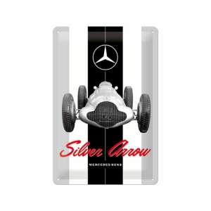 Mercedes-Benz Ezüst Nyíl fém tábla, 20 x 30 cm, vintage autó design - Nostalgic-Art