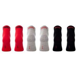 Puma 3 páros csomagolású quarter uniszex zokni, piros-fekete-szürke 74727751 
