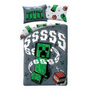 Set de lenjerie de pat Minecraft 'SSSS Creeper TNT', cu personajul Creeper și TNT, în culori gri și verde - Lenjerie de pat - tineri și adulți