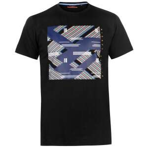 Pierre Cardin férfi póló, színes vonalas mintával, fekete, rövid ujjú, kerek nyakú - Pierre Cardin